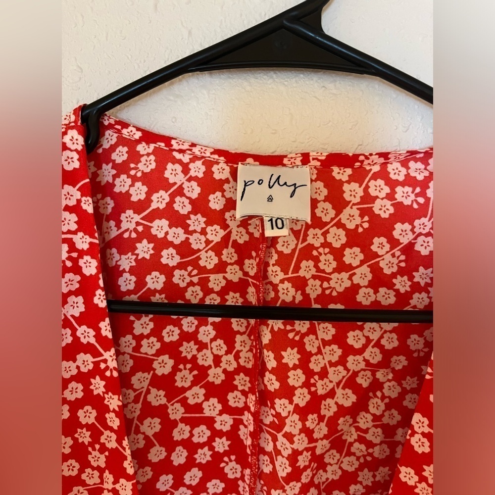 Princess Polly Poppy Moore Red Floral Wrap Mini Dress 10 - Picture 4 of 5